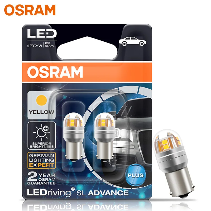 OSRAM LEDriving SL Advance LED P21W PY21W BAU15s Yellow Amber Color Car Turn Signal Light Upgrade Tail Lamps S25 1156 9456Y, 2x