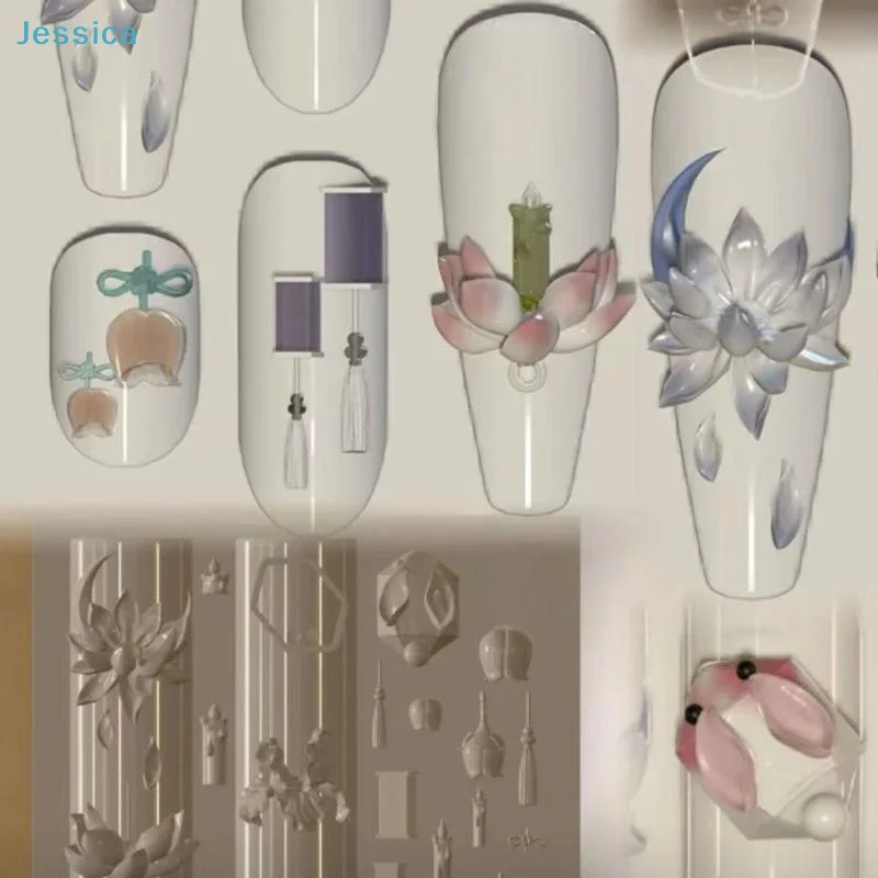 

♥ 3D силиконовые формы для ногтей, рельефные шаблоны для дизайна лотоса и кисточек в китайском стиле, маникюрные шаблоны