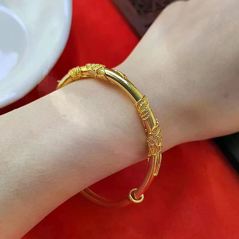 Full-blown Flowers Bracelet Bangle For Women Luxury Adjustable Solid Bracelet Party Wedding Jewelry