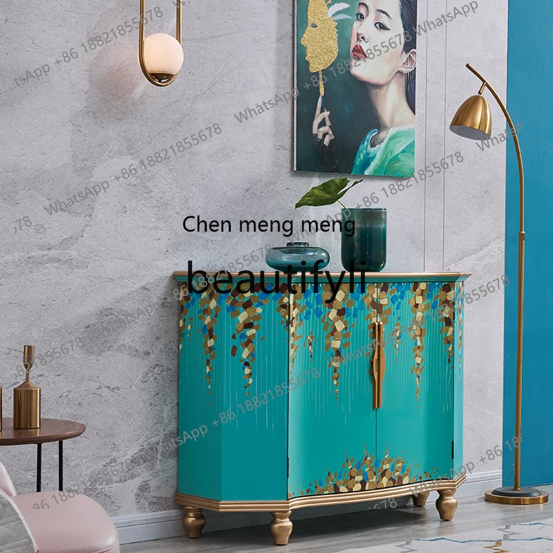 French painted blue decoration light luxury modern simple living room entrance side locker