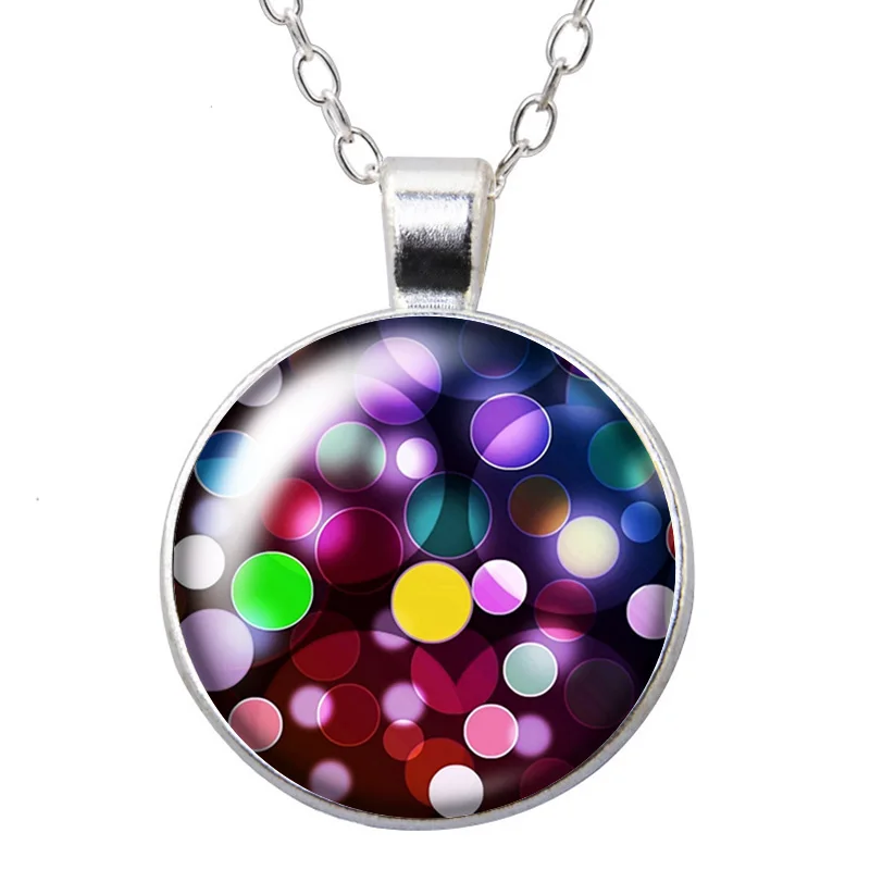 Colorful Rotating radiate Patterns Flowers Bubbles Round Photo Glass cabochon silver plated pendant necklace jewelry Gift - view 5