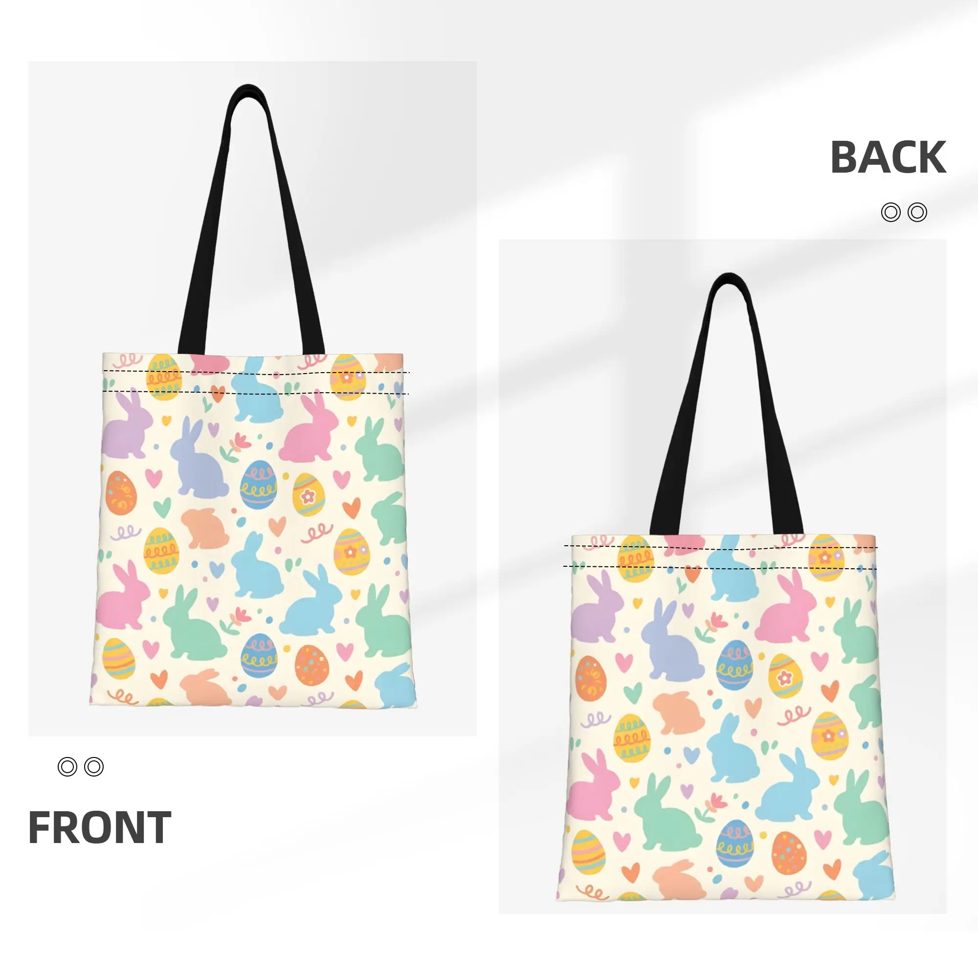 1PC Cute Rabbit Set Canvas Tote Bag Easter Bunny Vibes Canvas Tote Bag Perfect for Shopping Grocery Travel & Outdoor