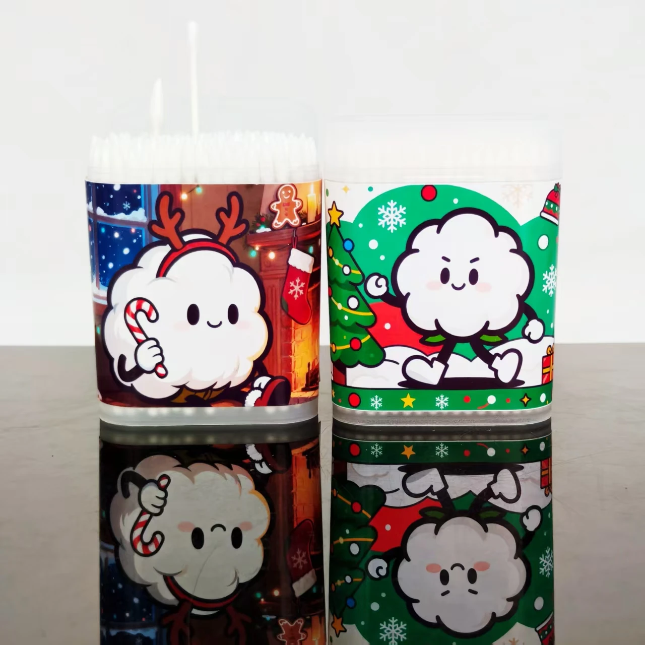 200개/400개 크리스마스 시리즈 패턴 면봉 흰색 미세 축 면봉 선물용 면봉