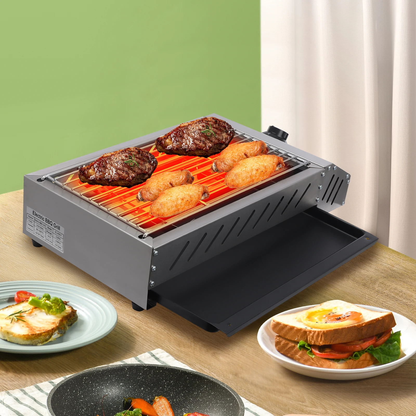 

Электрический гриль для барбекю 110 В, гриль для барбекю 1800 Вт, столешница из нержавеющей стали, электрическая гриль с регулируемой температурой 54,2*28*12 см