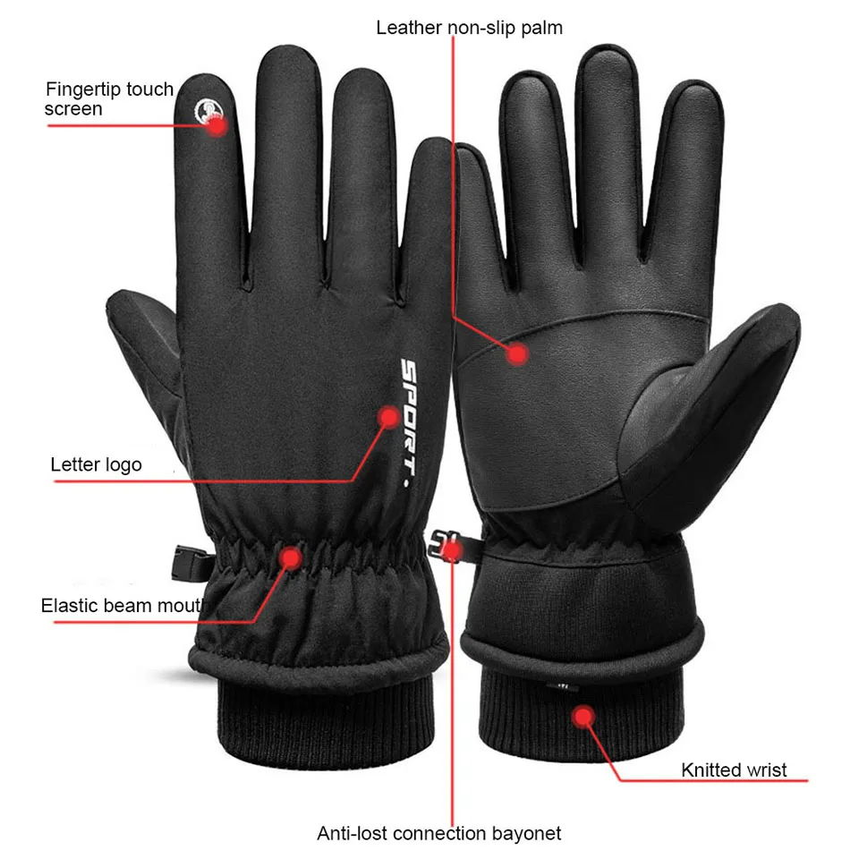 KoKossi-guantes de forro polar para hombre y mujer, manoplas de nieve impermeables, antideslizantes, para esquí y ciclismo, para invierno