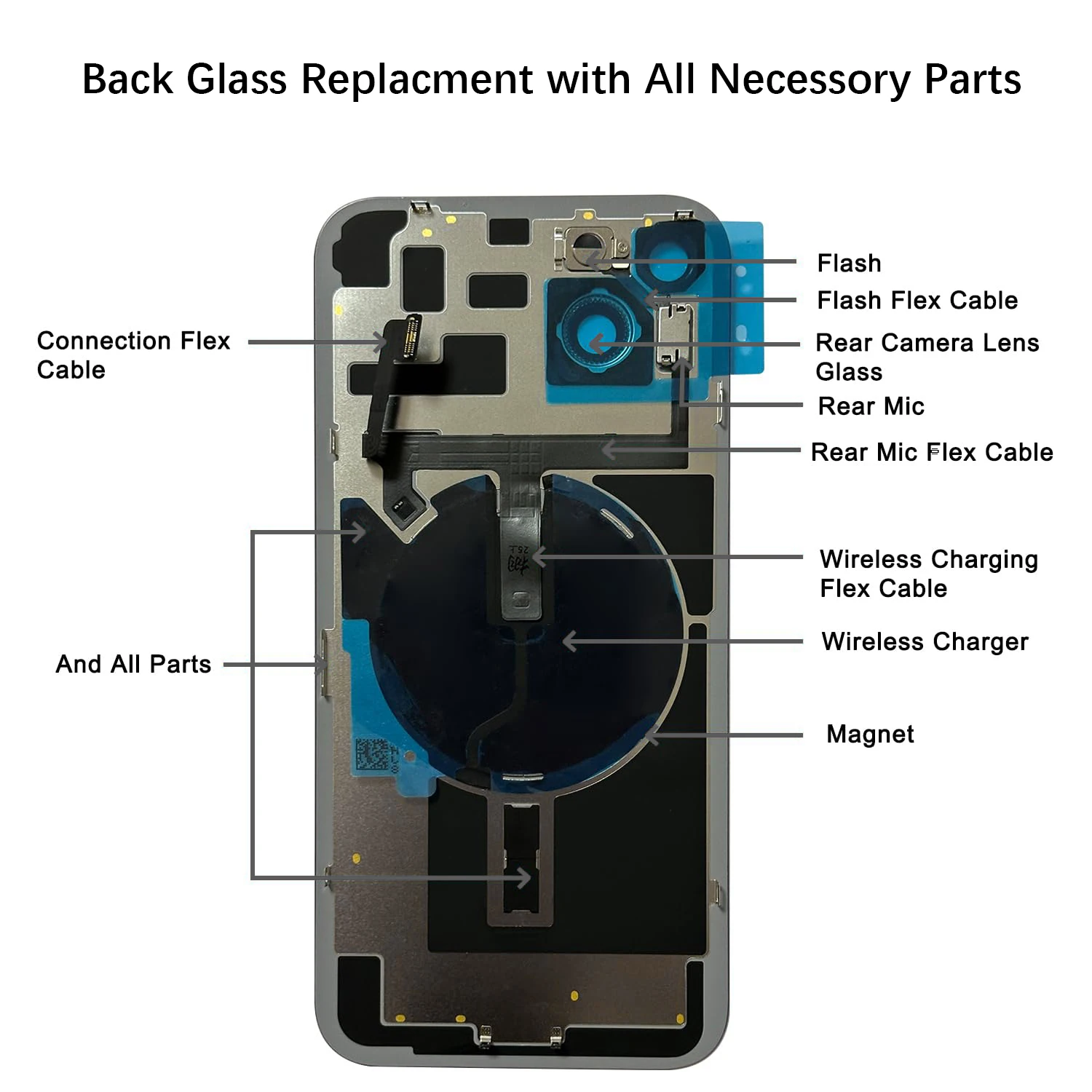 بديل الزجاج الخلفي لهاتف IPhone 15 Plus (6.7 بوصة) - شحن لاسلكي فليكس، إطار كاميرا، جميع الأجزاء وشريط لاصق مقاوم للماء #3