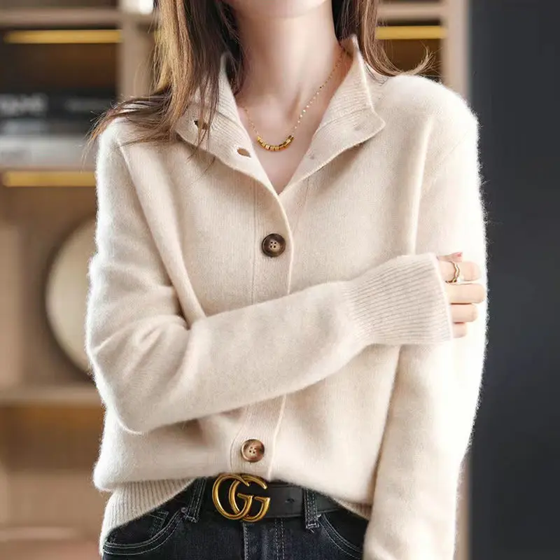 Cardigans Women New Autumn Simple Loose Gentle Office Lady All-match Vintage Solid Design Long Sleeve Knitwear Warm Popular Chic