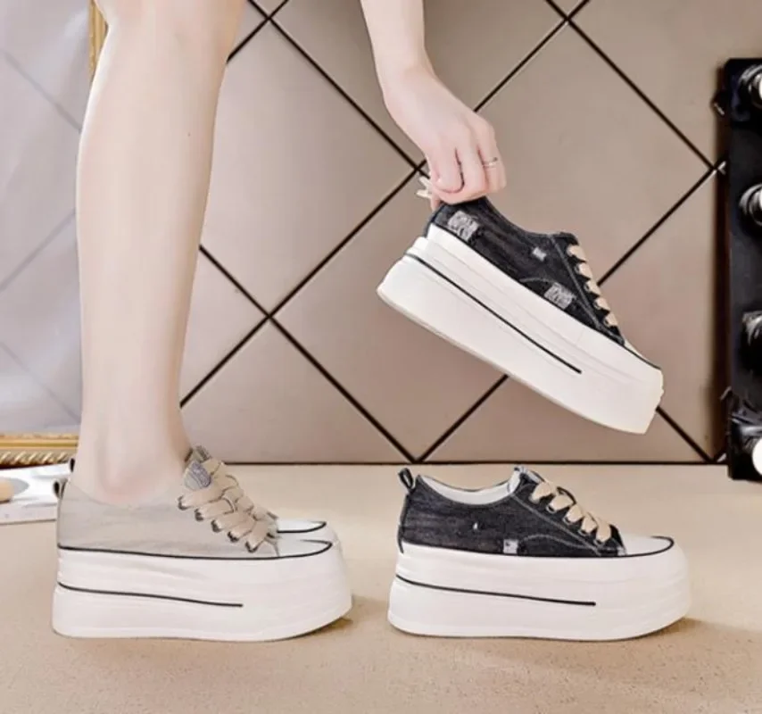 

2026 6cm Platform Wedge Shoes for Women Sneakers Denim Canvas Cloth Spring Summer Autumn Female Casual Shoes Zapatos De Mujer