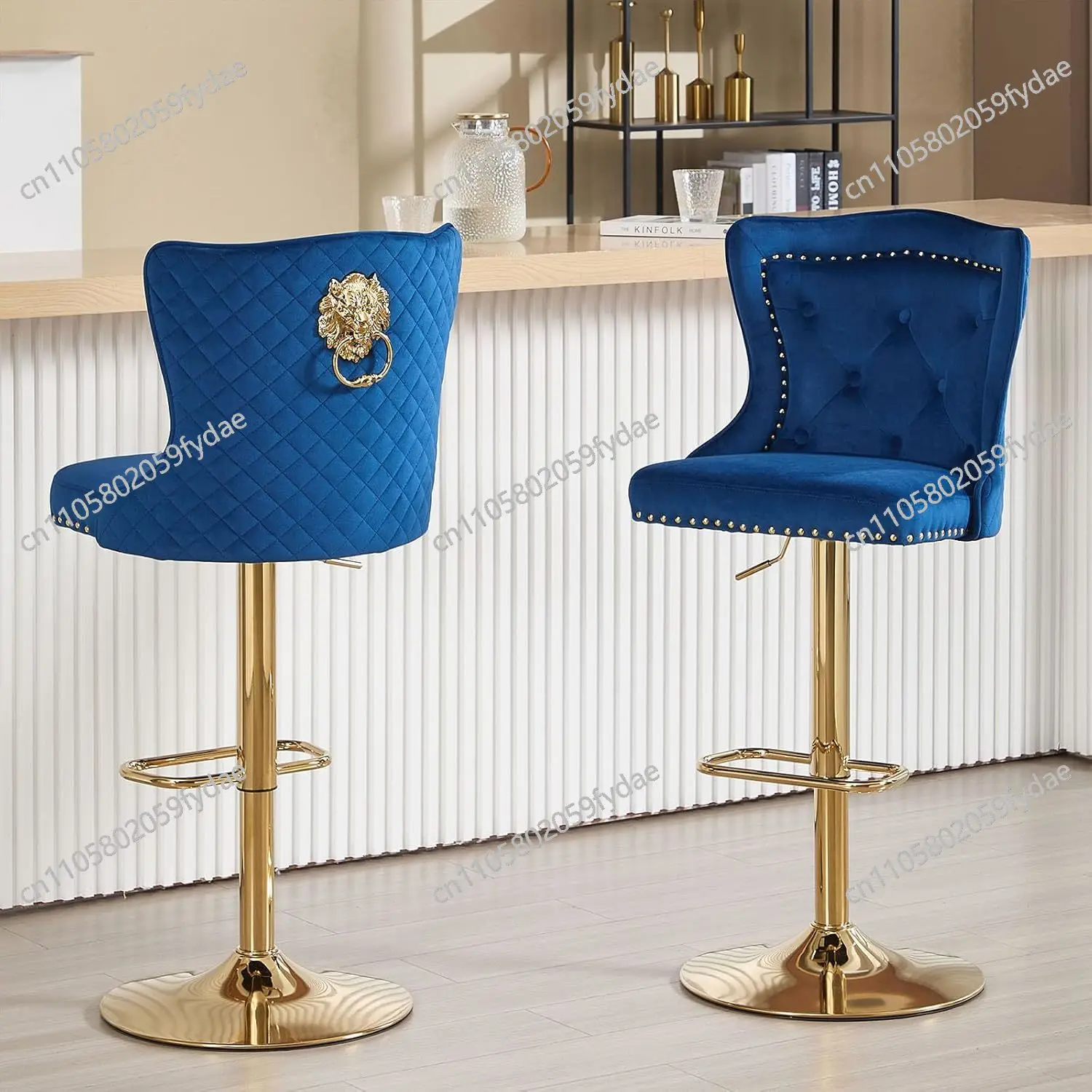 

Набор из 2 золотых поворотных барных стульев, барные стулья с бархатной обивкой, высокие барные стулья с высокой спинкой в современном стиле