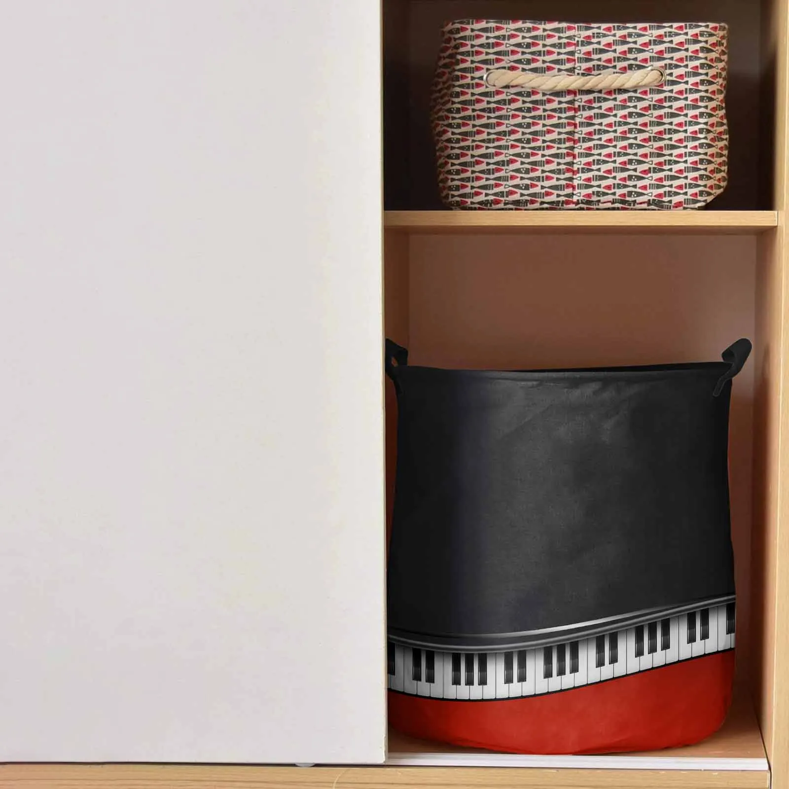 Red And Black Piano Keys Foldable Dirty Laundry Basket Kid's Toy Organizer Waterproof Storage Baskets