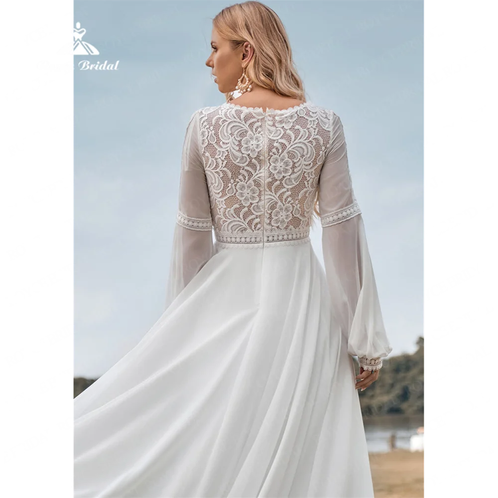 Roycebridal-vestido de noiva feminino com decote em V, vestido de chiffon com trem grande e grande, 2020