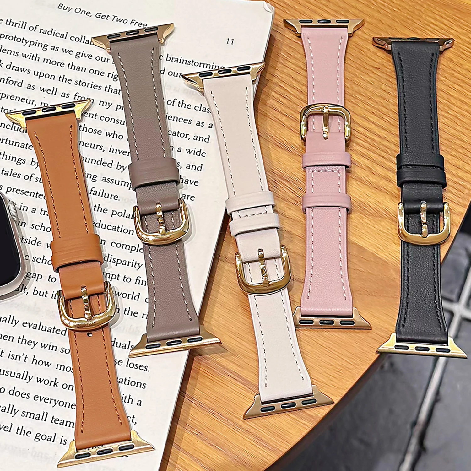Echtes Lederarmband für Apple Watch 46 mm 44 mm 42 mm 41 mm 45 mm dünnes Armband für iWatch Serie 11 10 9 8 7 6 SE Damenarmband