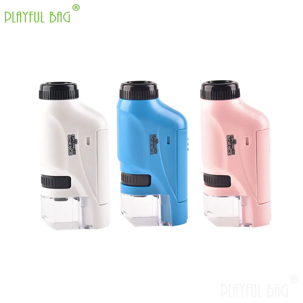 Mini Pocket Microscope Kit LED Light Creative Kids Biooptics Experimental Education Toys Handheld Microscope Puzzle Gift VG141