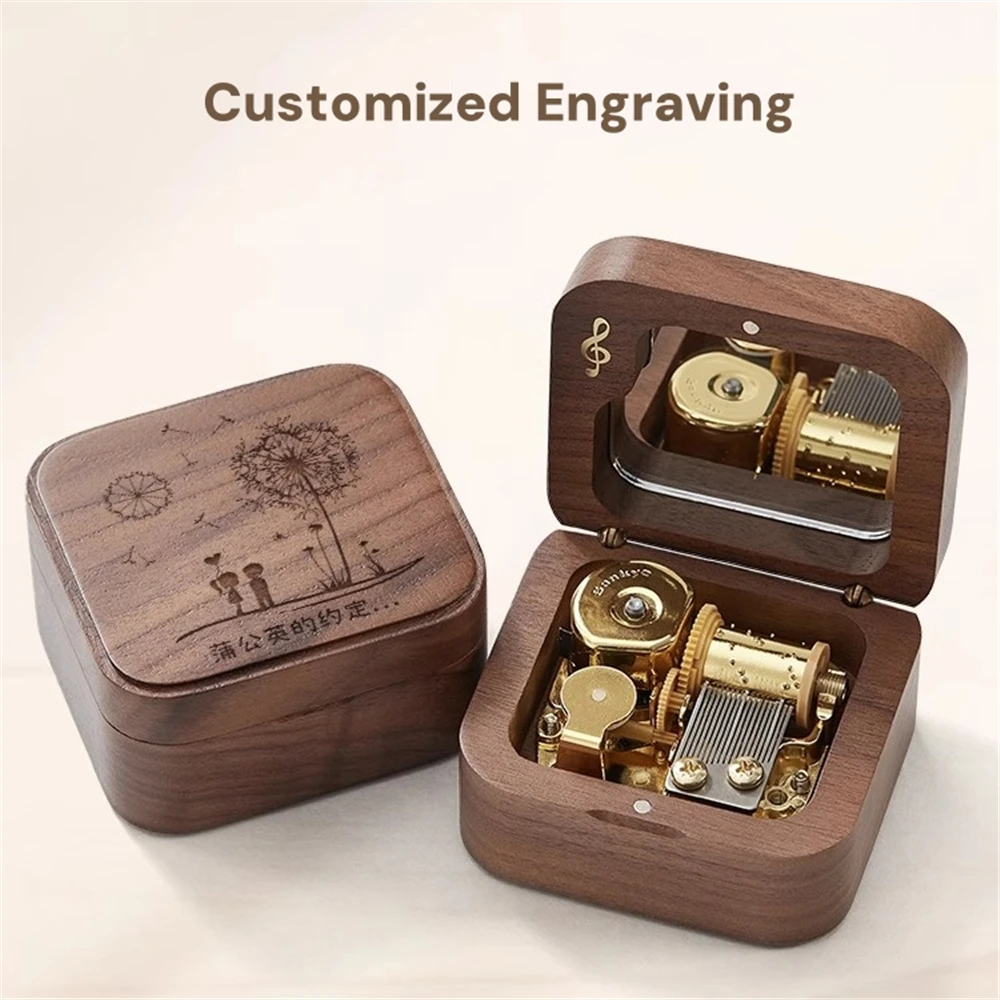 Caja de música de madera Vintage, caja de música mecánica de 18 tonos con espejo, juego de Anime de madera de nogal, canción temática, Merry-Go-Round Tori No Uta