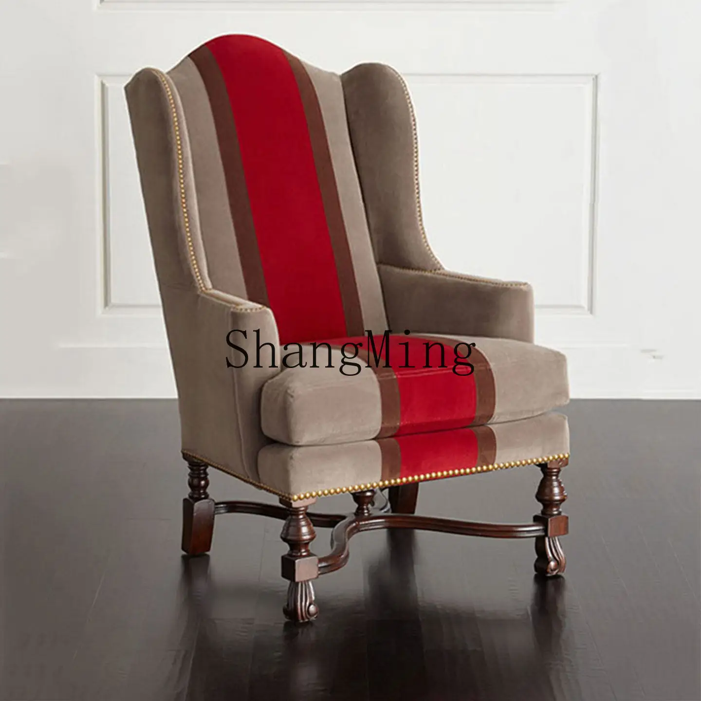 CL retro solid wood fabric sofa chair medium and ancient style color matching single living room study leisure negotiation chair
