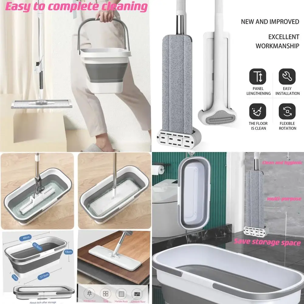 

Long Handled Mop with Bucket & Wringer, 6 Microfiber Pads for Hardwood Floors