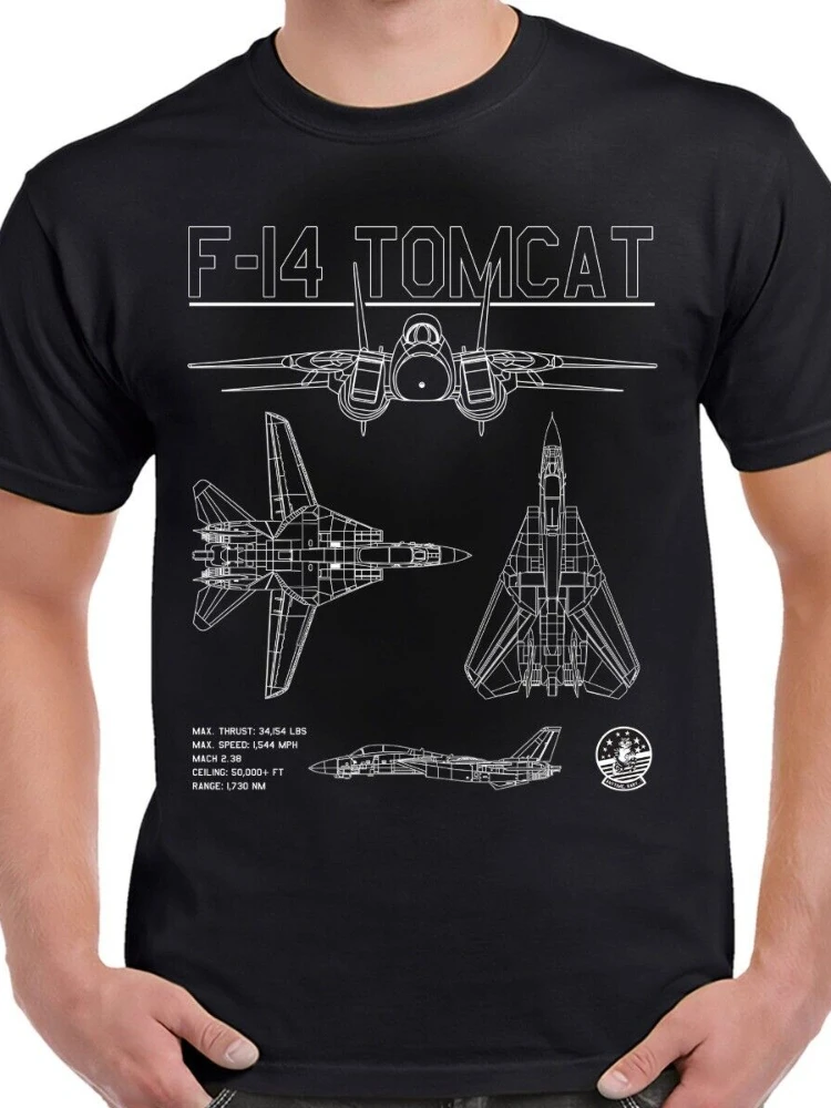 F-14 Tomcat White Schematic Men T-Shirt Short Sleeve Casual 100% Cotton Shirt