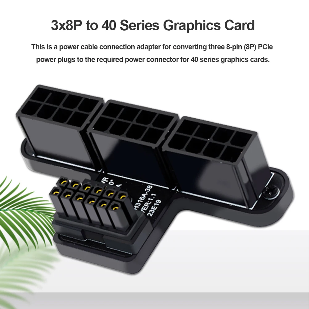 PCIE Graphics Card ATX3.0 180 Degree Turn Connector 12+4Pin GPU Power Steering Connector Male To Female 600W 3X8Pin To 40 Series