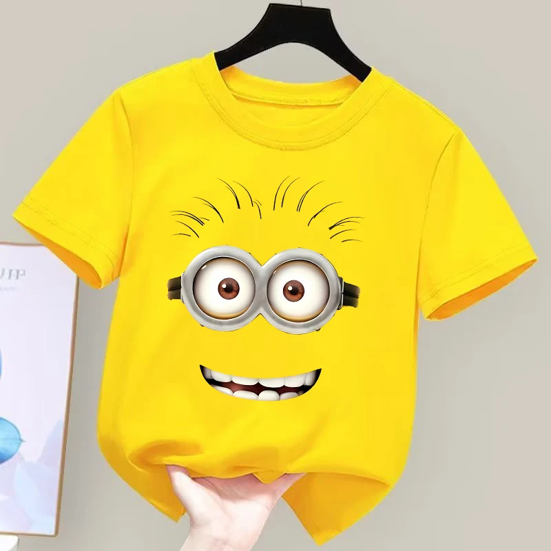 Футболка с изображением миньонов, детская одежда, милая футболка с короткими рукавами и эмодзи, летняя хлопковая футболка для отдыха, крутой модный топ для мальчиков, домашняя одежда, рубашки