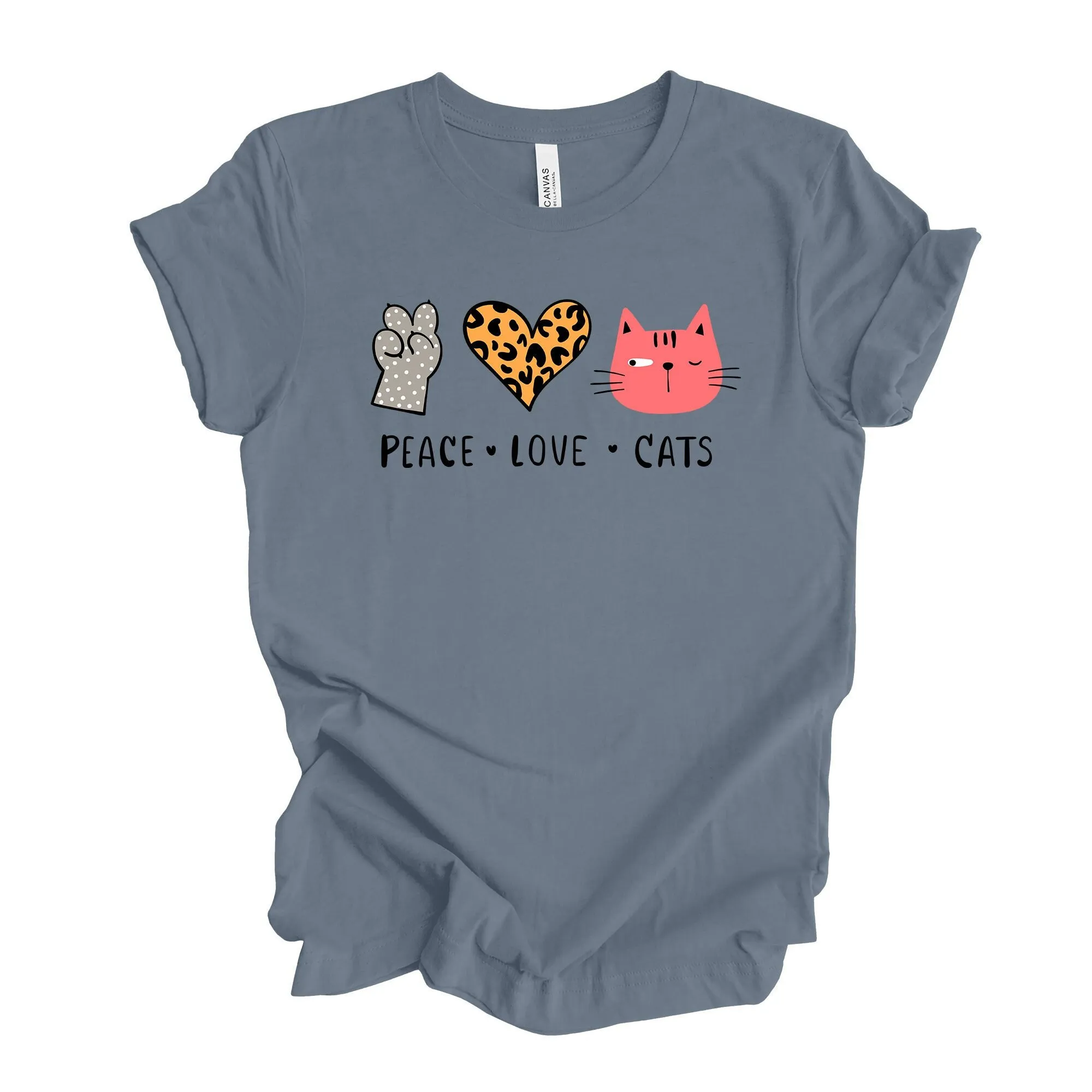 Cat T Shirt Peace Love Cats Paw Print Design On Premium Unisex 2 Color Choices 2X 3X 4X Plus Sizes Available