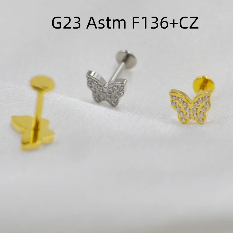 Lot10pcs G23 Titanium Astm F136 Butterfly  Lip Labret Ring Bar Ear Cartilage Helix Rook Tragus Studs 16G Body Piercing Jewelry