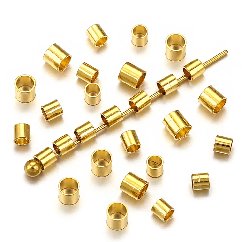 

200pcs Stainless Steel Gold Color Crimp End Beads Round for DIY Bracelet Necklaces Jewelry Making Findings Accessories Wholesale