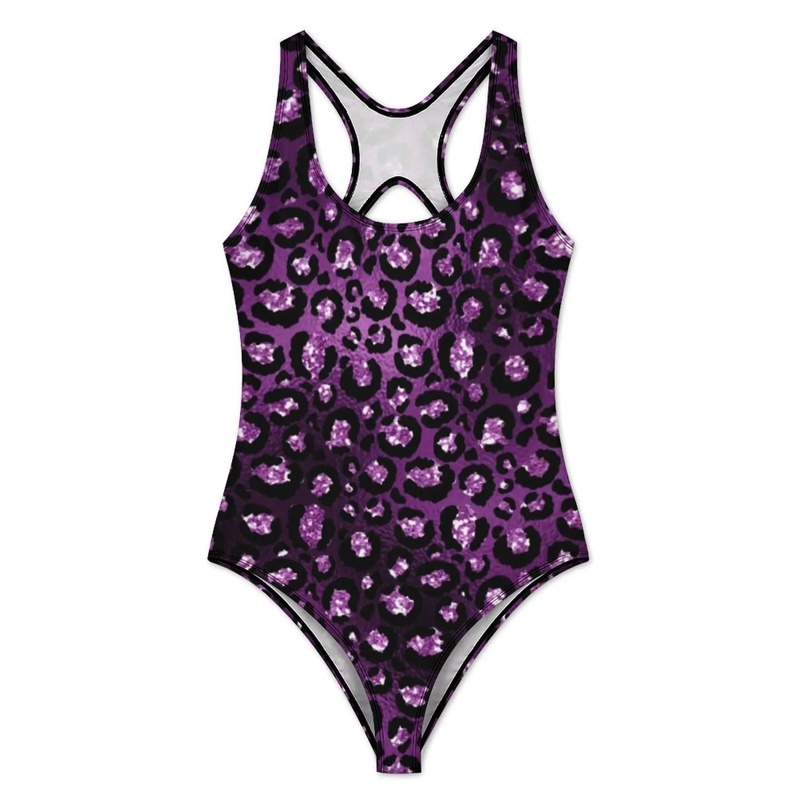 Glitter Leopard Spots Swimsuit Purple Ombre One-Piece Swimwear Push Up Fashion Monokini Sexy Sport Design Bodysuit