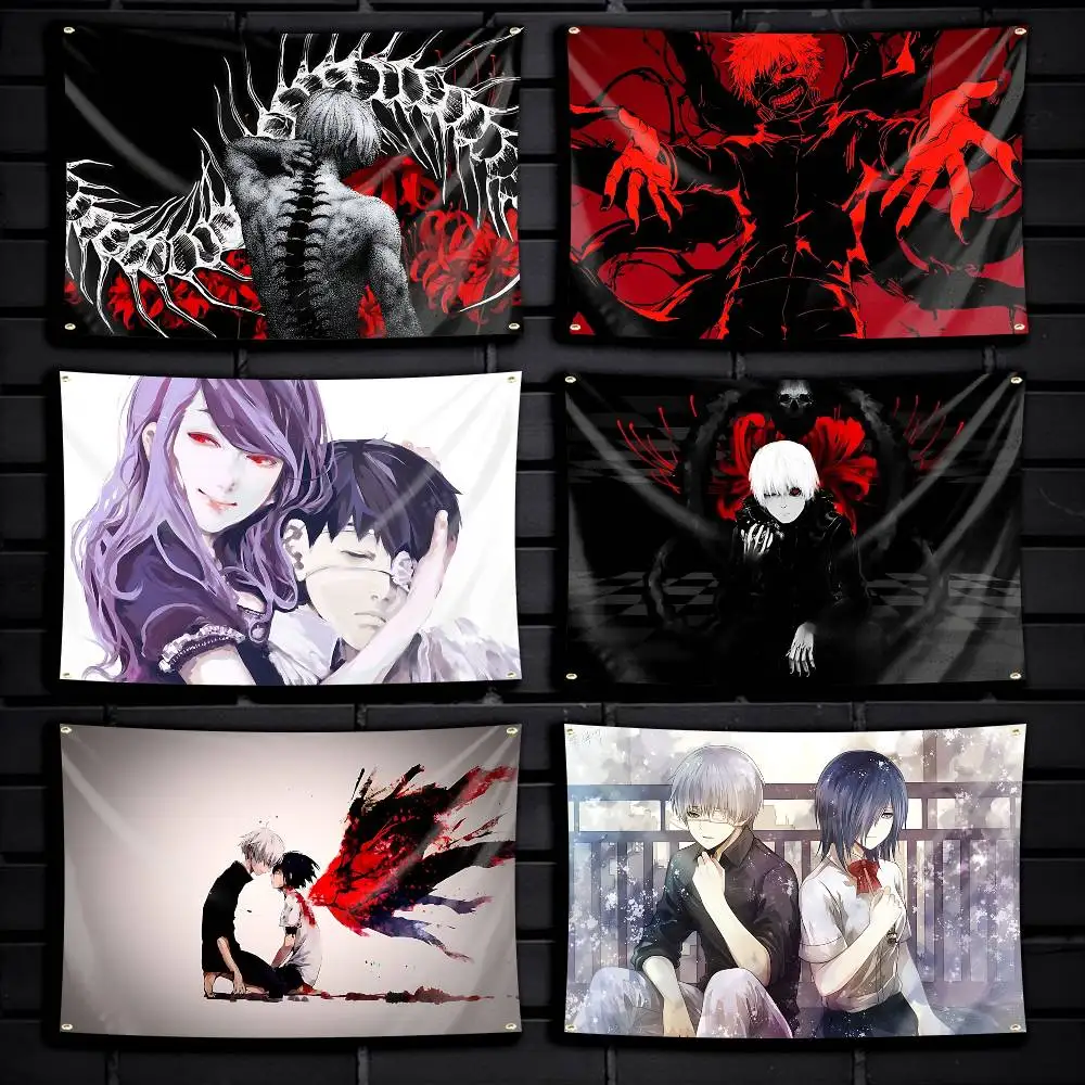 Kaneki Blood Anime T-Tokyo Ghoul Flag Tapestry Banner for Bedroom Living Room Outdoor Camping Custom Supported