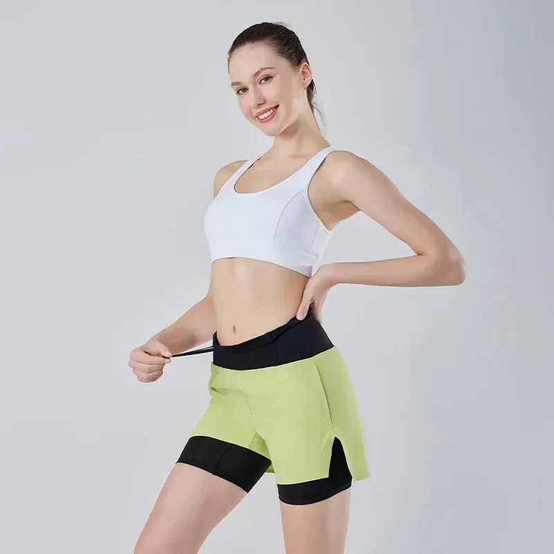 Shorts de compressão para mulheres, 2 em 1, maratona, multifuncional, secagem rápida, esportes de treinamento, forro feminino com bolsa de cintura, verão