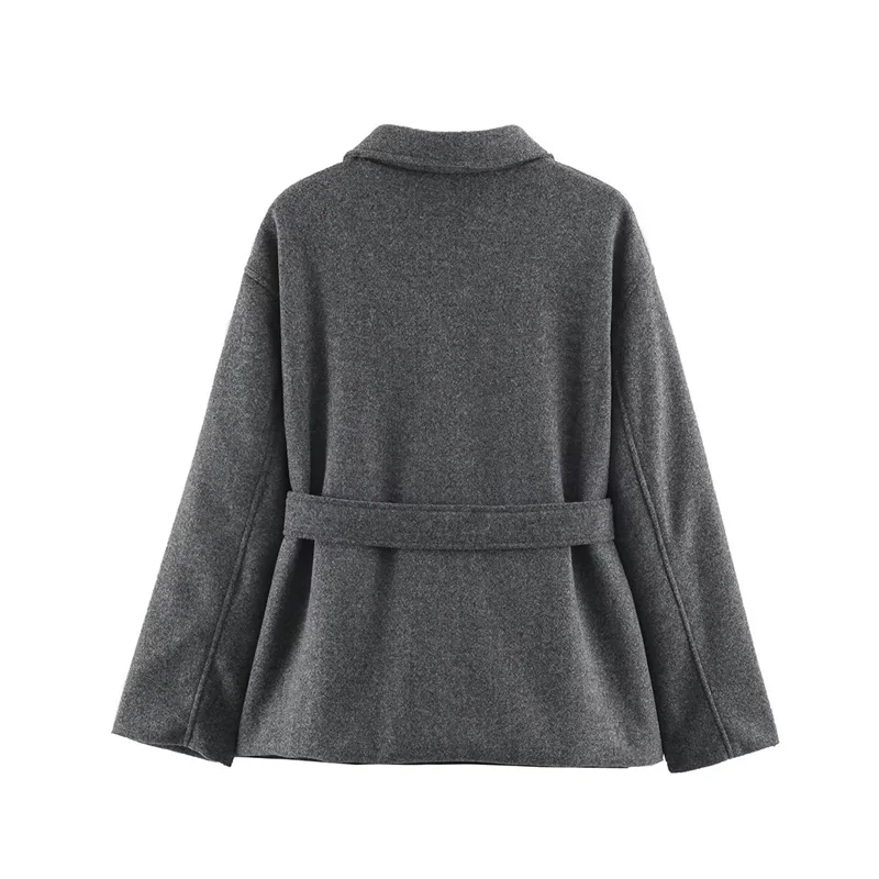 Guobioziy 2026 Winter Ladies Lapel Belted Waist Coat Relaxed Silhouette Side Pocket Outerwear Stylish Urban Daily Street Outfit