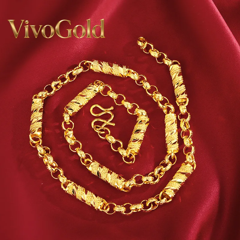 

VivoGold VivoGold Premium AU999 Gold Clavicle Olive Round Bead Hollow Necklace 24K Real Gold Frosted Men's Necklace Big Boss Gol