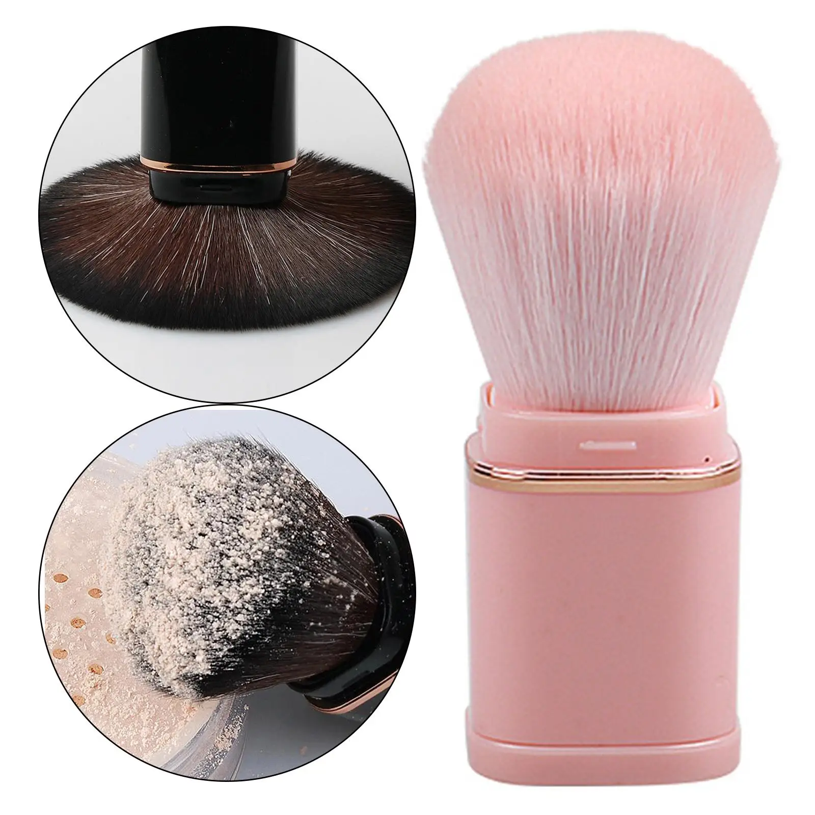 Pennello retrattile per il viso Strumento portatile per il trucco del contorno del fard in fibra rosa per la borsa cosmetica per il trucco