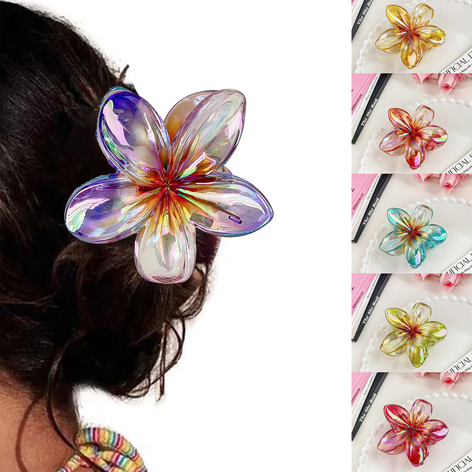 1 pc Plume ria Blumen greifen Haars pangen Blütenblatt Form Klaue Clips süße Frauen Farbverlauf Krabben klemme Mädchen Haarschmuck