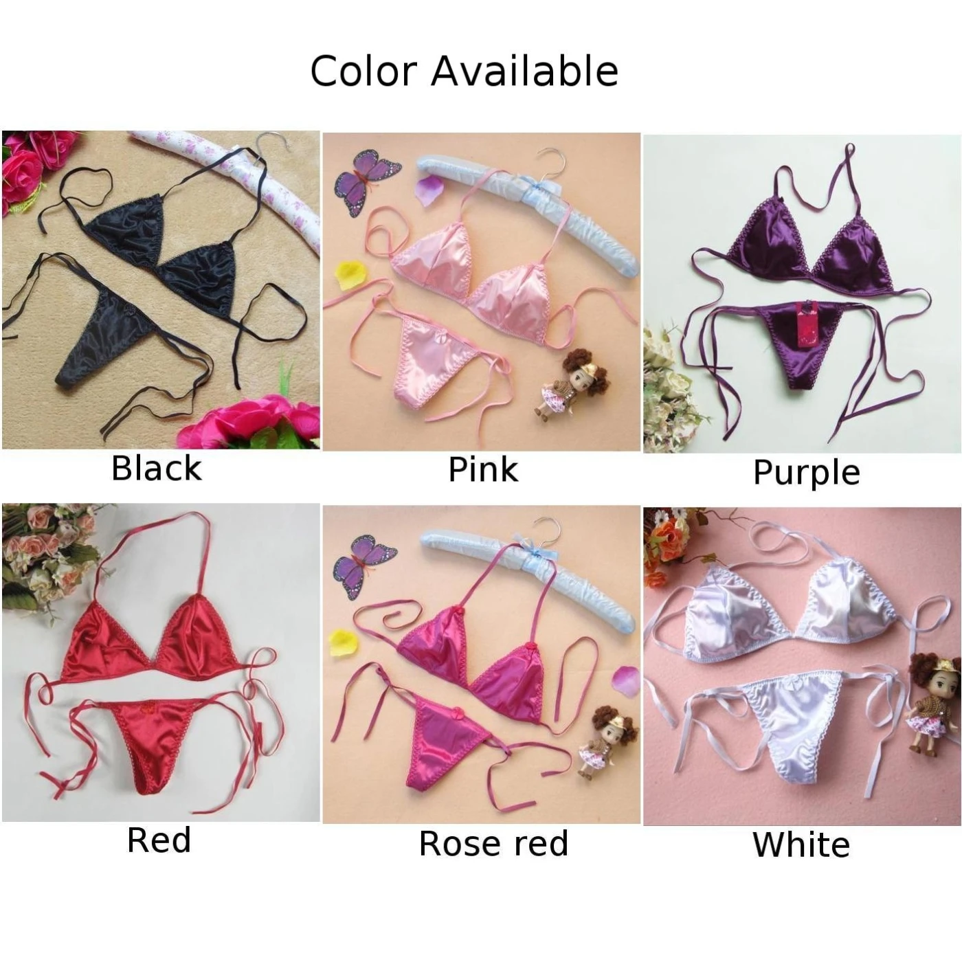 Sexy Womens Satin Silk Thong Underwear Bra Panties T-back Lace Up Lingerie Bikini Summer Alluring Bra Set Ultra-thin Comfy image 4