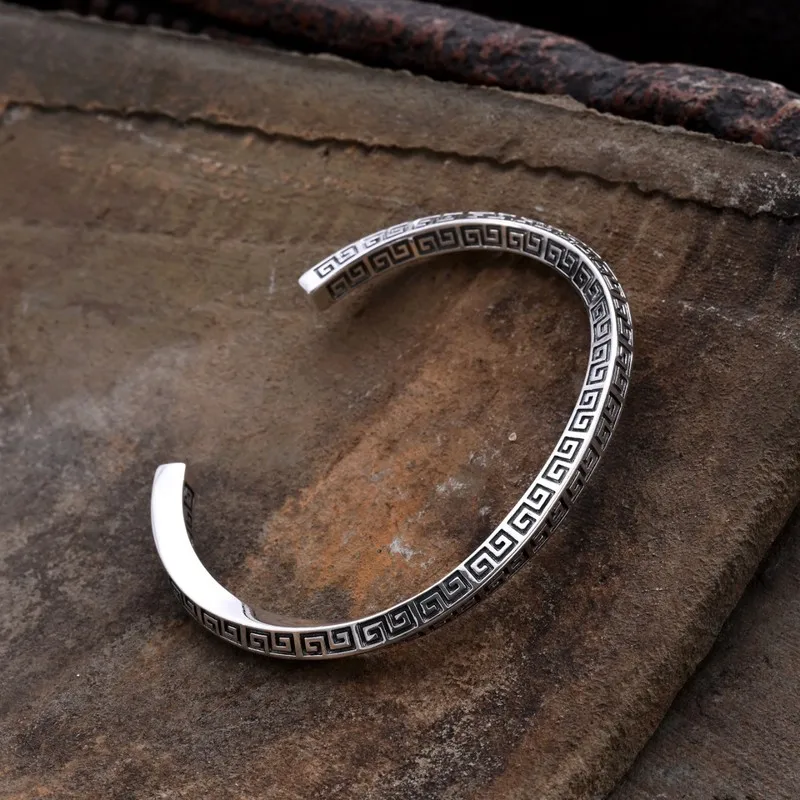 925 Silver Men'S Vintage Open Bangle Withöbius Ring Pattern