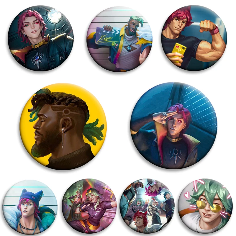 50/58mm Hot Game League of Legends Brooches Heartsteel Band Pins Kpop Baekhyun Rzreal Aphelios Kayn Sett Yone Ksante LOL Badge