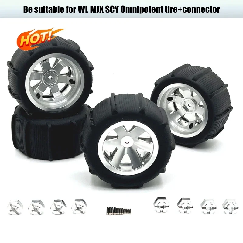 4PCS 12mm Upgrade metal tires+Upgrade connector for MJX14209 14210 14302 14303 16208 Upgrade 1/16 RC Monster Truck Wheel Parts