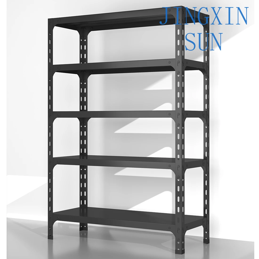 Iron Metal Product Display Black Storage Steel Warehouse Shelves Home Kitchen Multifunctional Boltless Rivet Slotted Corner Rack