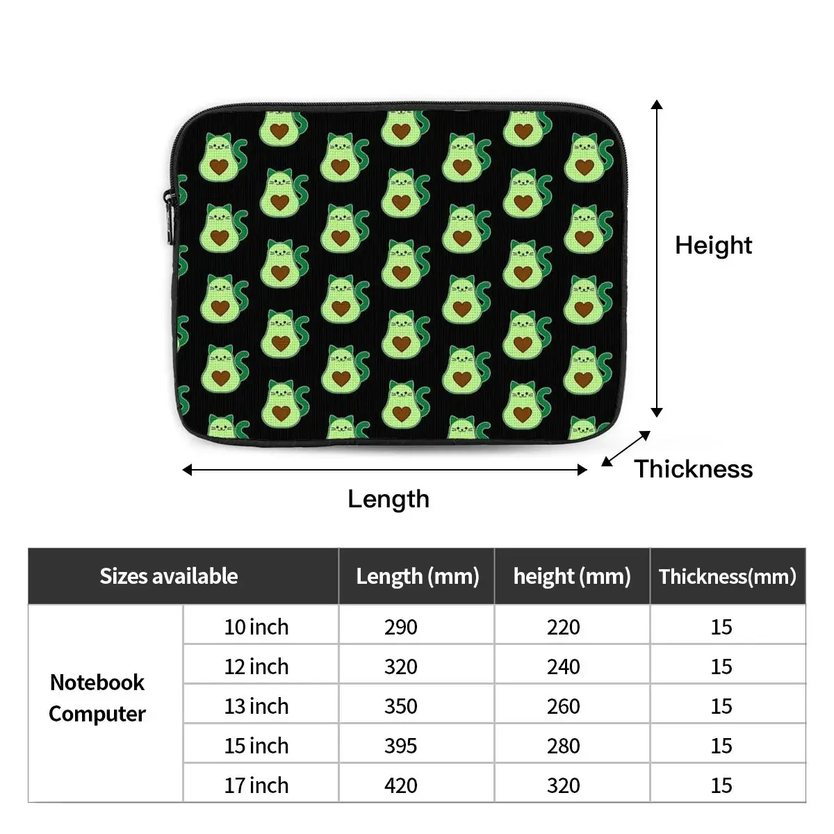 Avocado Cat Avogato Notebook Laptop Bag Case Pouch 10 12 13 15 17 Inch Notebook Sleeve Cover Bag Tablet Shockproof Case Bag