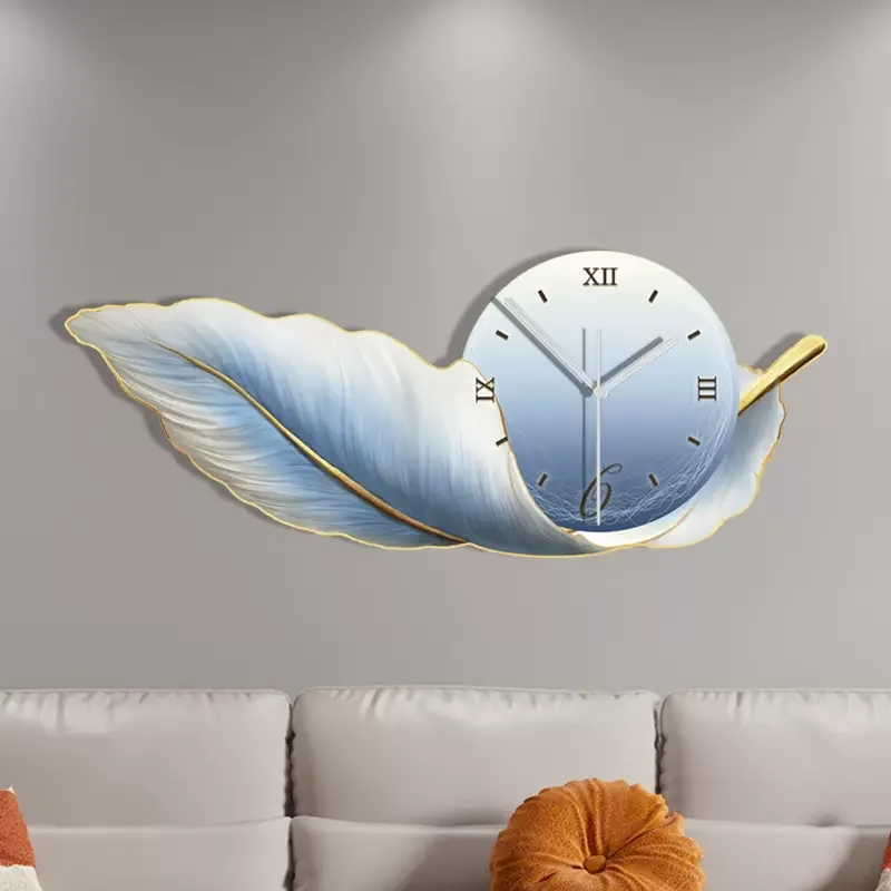 Feather Creative Wall Clock, Modern Luxury Bedroom Clocks, Living Room Led Decor, Hallway Lighting Watches, Home Decoration Gift