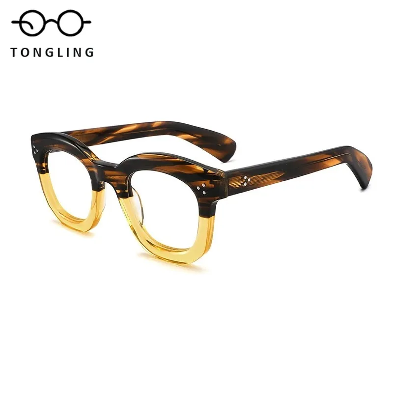

Men High-Quality Handcrafted Acetate Glasses Women Irregular Fashionable Personalized Retro Thick Patchwork Square Frame Glasses