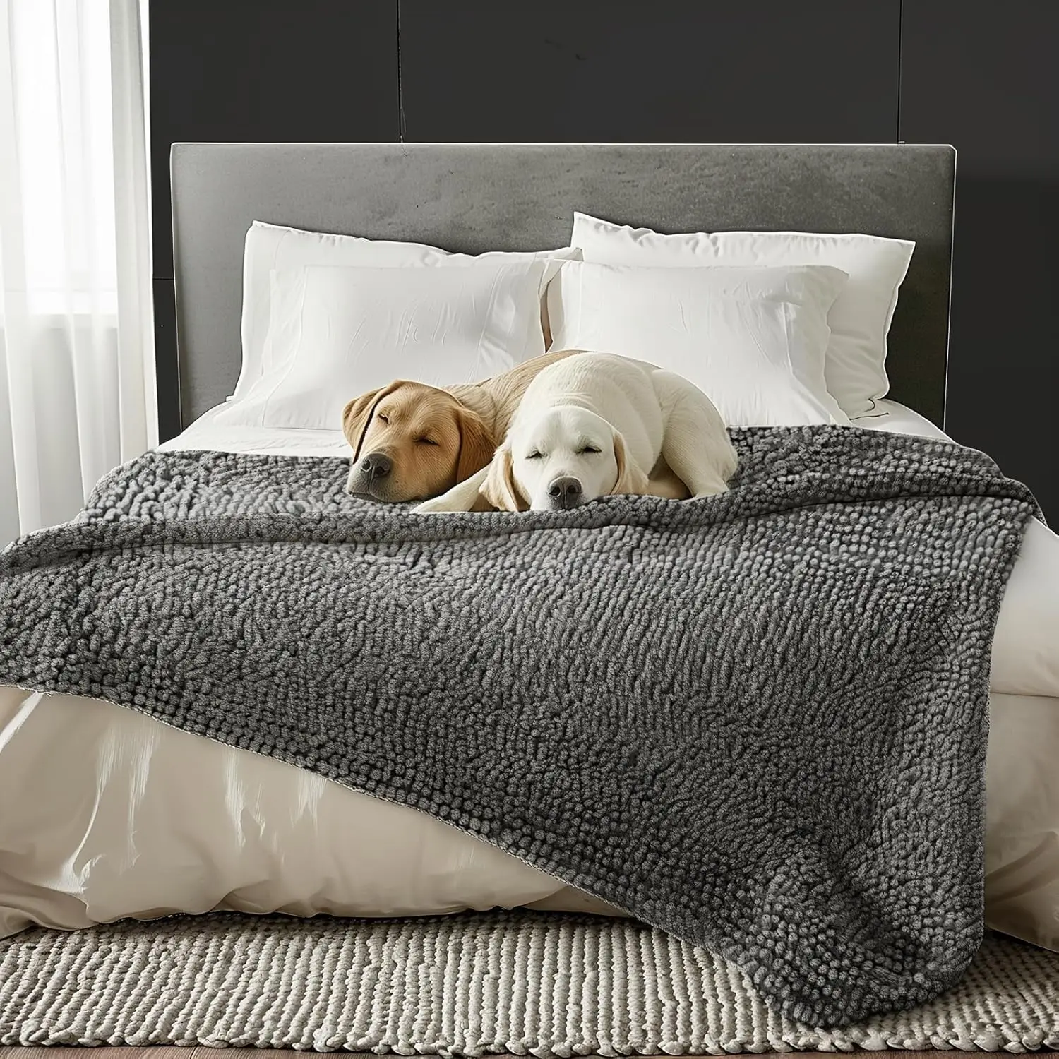 Cobertor de cachorro de chenille – protetor de móveis lavável e antiderrapante para cama e sofá, cinza 48 x 56 polegadas