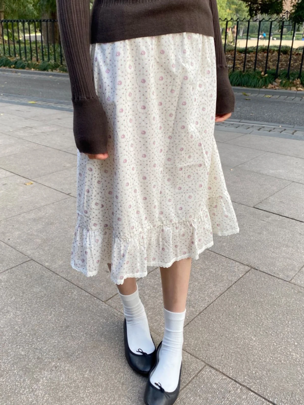Purple Floral Midi Skirts Woman Summer Low Waist Lace Trim A-line Long Faldas Female Casual Sweet Cute Preppy Style Skirt New