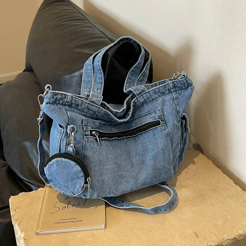

Casual Denim Zipper Sewing Thread Shoulder Bags 2025 New Crossbody Bags Solid Color Simplicity Youth Women's Handbags