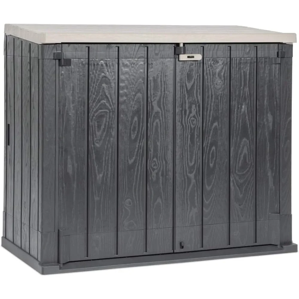 

All Weather Outdoor Extra Large Horizontal Storage Shed Cabinet for Garden Tools, and Yard Equipment, Taupe Gray and Anthracite