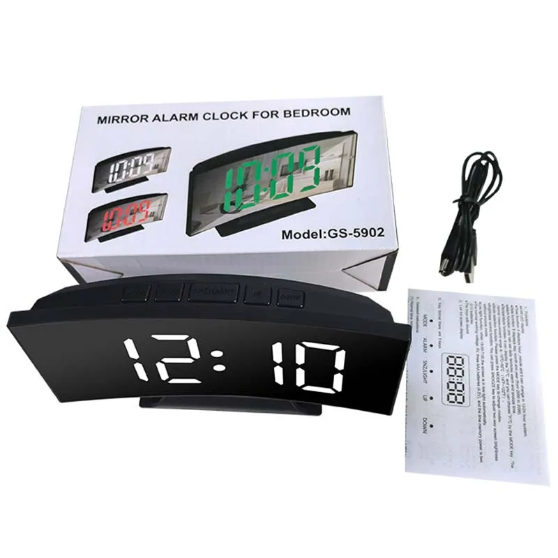 Electronic Alarm Clock Noiseless Design Digital LED Large Display Mirror Electronic Clock Digital Alarm Clock LED Mirror Clocks