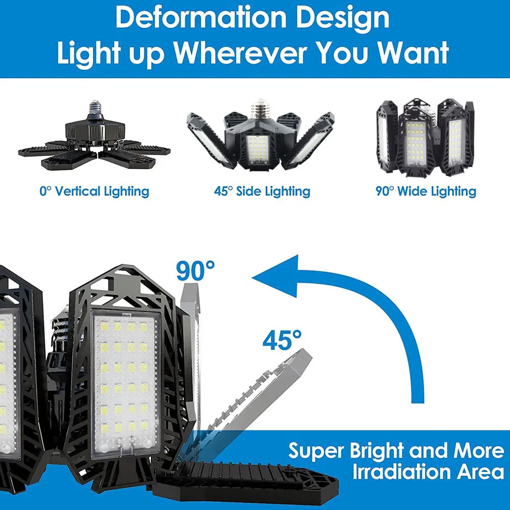 Lámpara Led Deformable para garaje, iluminación de techo con 7 + 1 paneles, luz diurna de 6500K, luz Deformable para tienda, decoración del hogar, taller y sótano