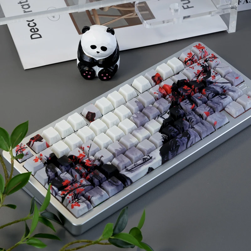 Inkt Pruimenbloesem Zijverlichte Shine Through Keycaps 130-toetsen Cherry Profile Dye Sub PBT Keycaps voor MX Switches Mechanisch toetsenbord