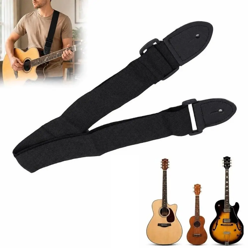1PC Adjustable Guitar Strap Wide Black Acoustic Guitar Strap Woven Fabric Music Performance Electric Guitar Strap