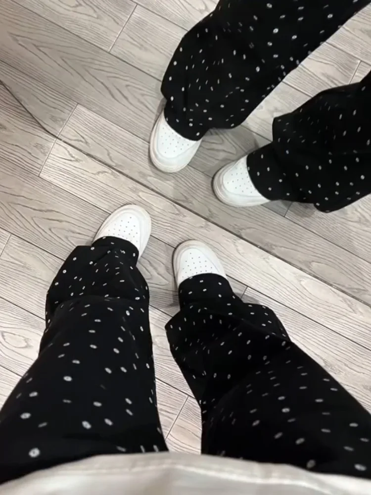 Bla Polka Dot Bloemen Casual Broek Dames Hoge Taille Afslanken Losse Rechte Drapey Klein Formaat Fce Gevoerde Wijde Pijpen Broek